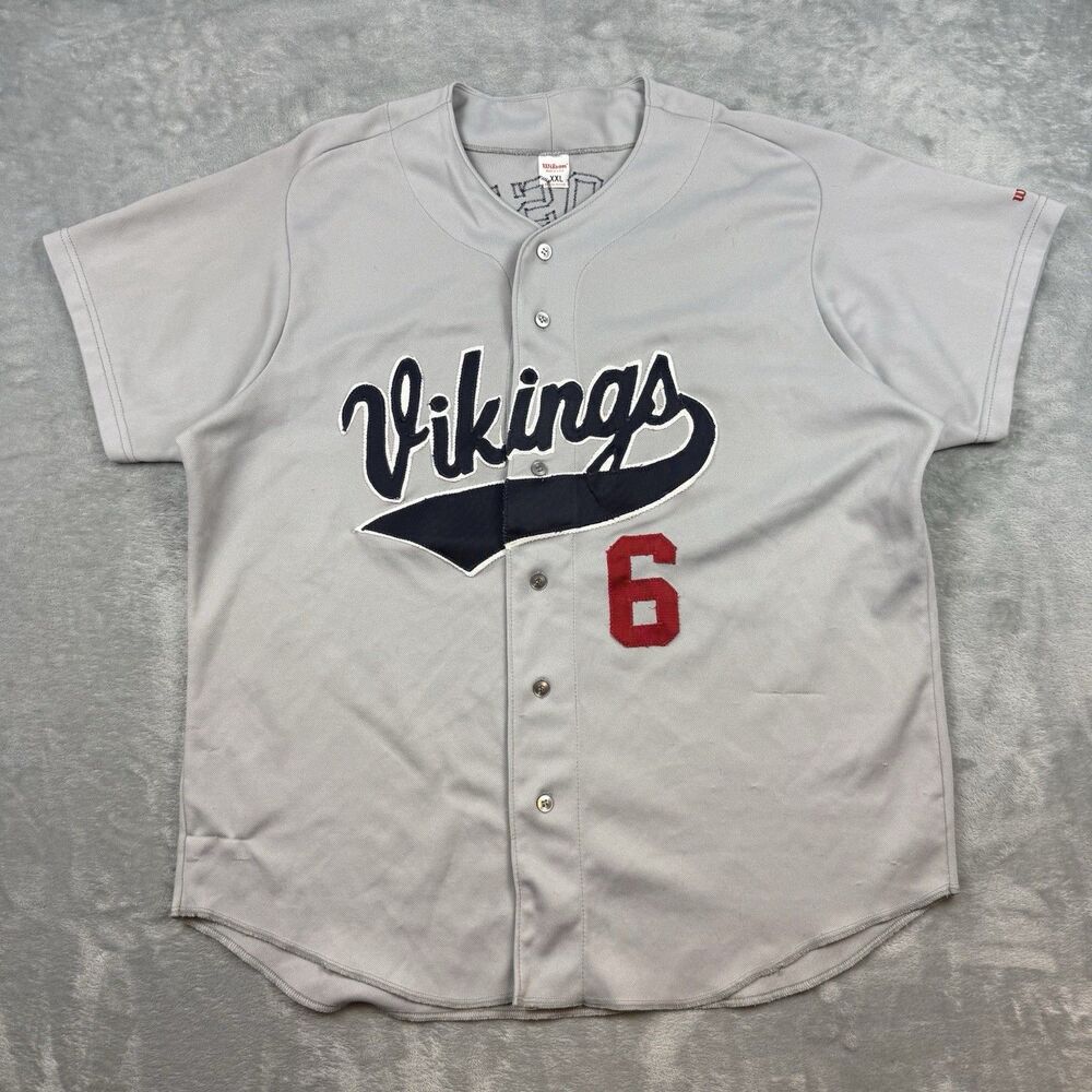 Vintage Wilson Vikings Rose #6 Baseball Jersey Mens XXL Made in USA Gray